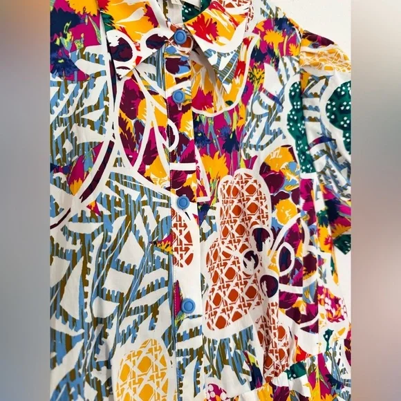 Diane Von Furstenberg Paddy Printed Cotton Blend Poplin Midi Shirt Dress Large - Picture 6 of 11